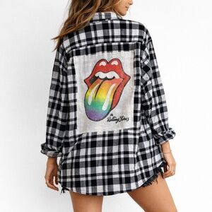 George Rolling Stones Plaid Flannel Shirt XL NWT Oversized Rock Band  XL